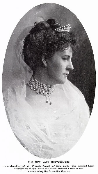 The new Lady Cheylesmore'. Daughter of Mr Francis French of New York. Date: 1902