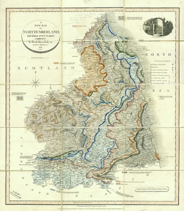 Framed Print : A New Map of Northumberland divided into Wards