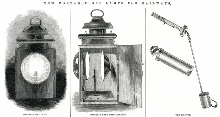Framed Print : New portable gas lamps for railways 1845 Framed Print : New portable gas lamps for railways 1845