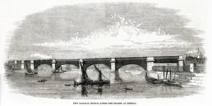 Framed Print : New Railway Bridge, Pimlico, London 1860 Framed Print : New Railway Bridge, Pimlico, London 1860