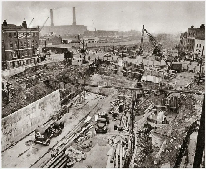 Framed Print : The new road under East India Dock Road, forming the new Northern Approach to the Blackwall Tunnel in East London. Date: 1959