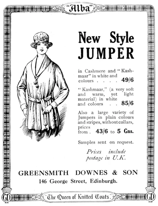 Framed Print : New style jumper - 1919 ladies clothing advertisement Framed Print : New style jumper - 1919 ladies clothing advertisement