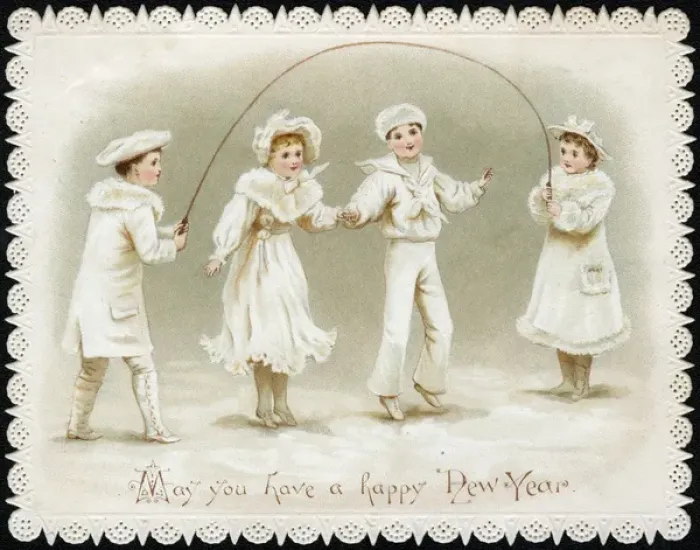 Framed Print : New Year card, Children with skipping rope Framed Print : New Year card, Children with skipping rope
