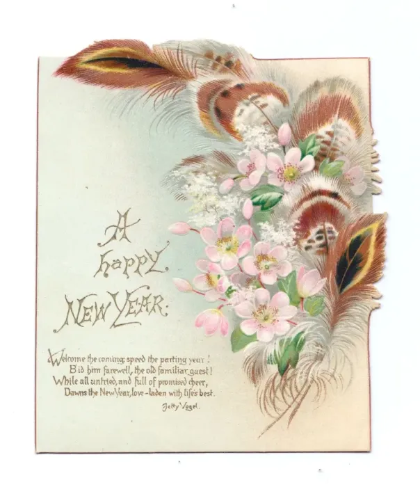 Framed Print : New Year card with flowers and feathers Framed Print : New Year card with flowers and feathers