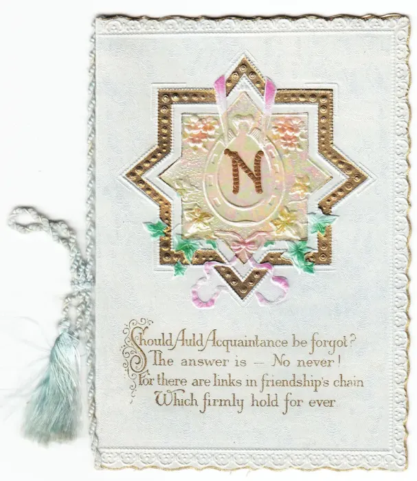 Framed Print : New Year card with initial N, star and verse Framed Print : New Year card with initial N, star and verse