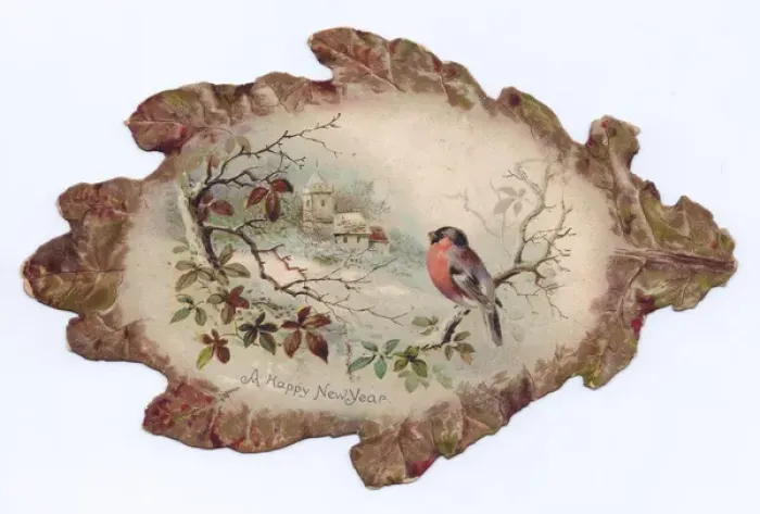 Framed Print : New Year card in the shape of an autumn leaf Framed Print : New Year card in the shape of an autumn leaf