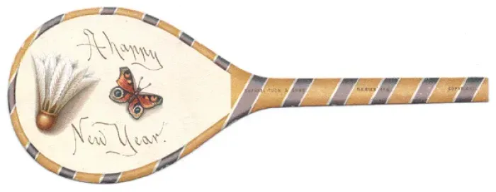 Framed Print : New Year card in the shape of a badminton racquet Framed Print : New Year card in the shape of a badminton racquet