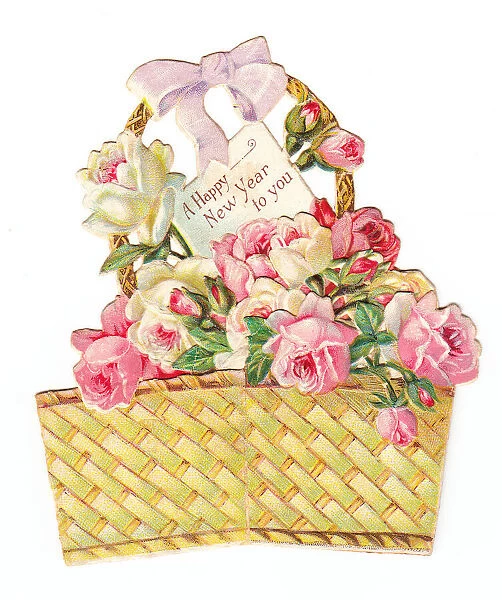 New Year card in the shape of a basket of roses