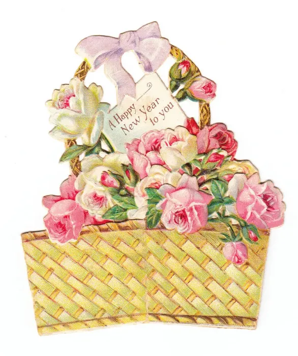 Framed Print : New Year card in the shape of a basket of roses Framed Print : New Year card in the shape of a basket of roses