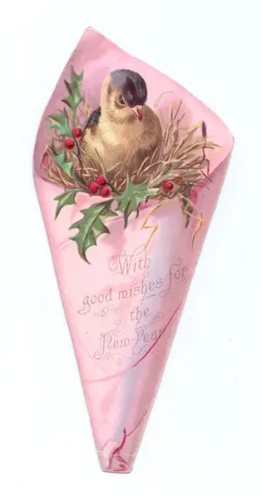Framed Print : New Year card in the shape of a bird in wrapping paper Framed Print : New Year card in the shape of a bird in wrapping paper