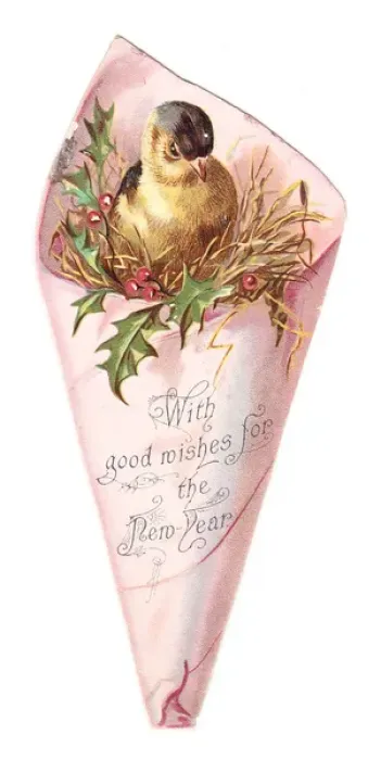 Framed Print : New Year card in the shape of a bird in wrapping paper Framed Print : New Year card in the shape of a bird in wrapping paper