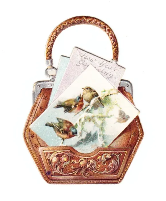 Framed Print : New Year card in the shape of a leather handbag Framed Print : New Year card in the shape of a leather handbag