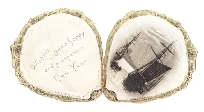 Framed Print : New Year card in the shape of an oyster shell Framed Print : New Year card in the shape of an oyster shell