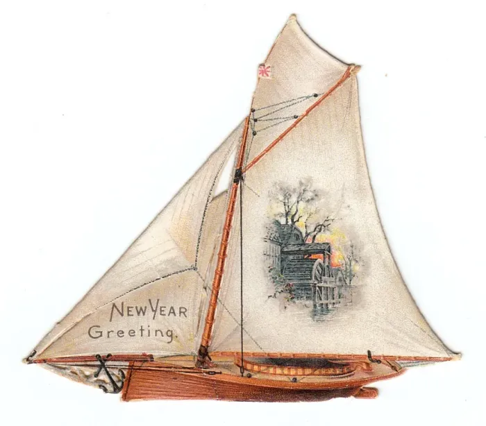 Framed Print : New Year card in the shape of a sailing boat Framed Print : New Year card in the shape of a sailing boat