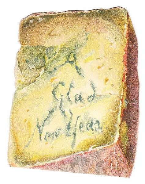 New Year card in the shape of a wedge of cheese