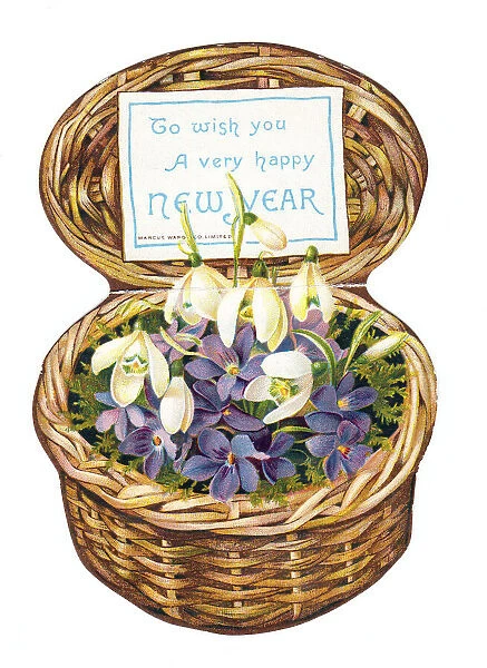 New Year card in the shape of a wickerwork basket