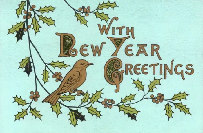 Framed Print : New Year greetings card with bird and holly Framed Print : New Year greetings card with bird and holly