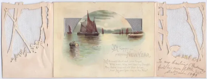 Framed Print : New Year greetings card with sailing boats Framed Print : New Year greetings card with sailing boats