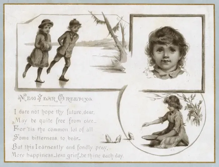 Framed Print : New Year Greetings - Scenes of Children Framed Print : New Year Greetings - Scenes of Children