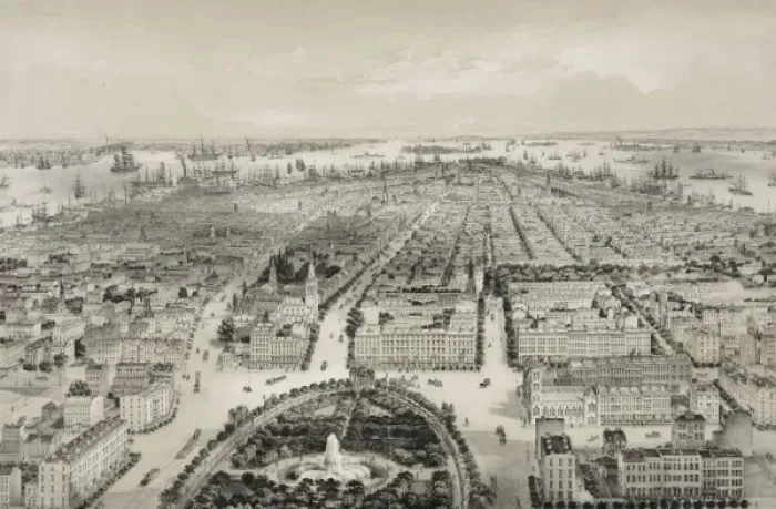 Framed Print : New York. Bird s-eye view of New York City, looking south. Date c1849 Framed Print : New York. Bird s-eye view of New York City, looking south. Date c1849