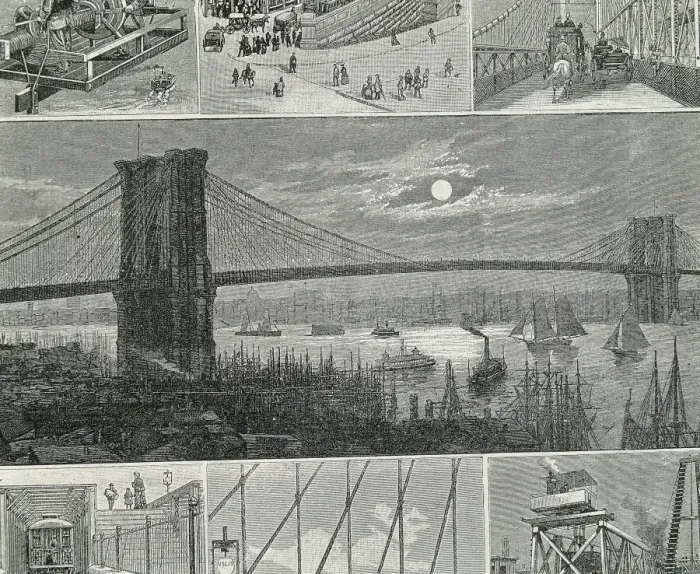 Framed Print : New York. Brooklyn Bridge in 1883. Engraving Framed Print : New York. Brooklyn Bridge in 1883. Engraving