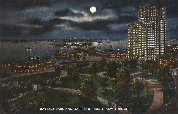 New York City, USA - Battery Park and Harbour by night