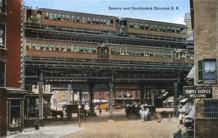 Framed Print : New York City, USA - Bowery and Doubledeck Elevated Railroad Framed Print : New York City, USA - Bowery and Doubledeck Elevated Railroad