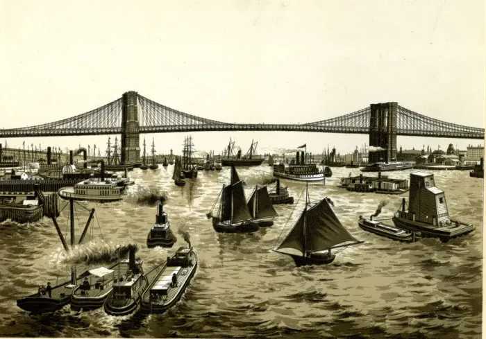 Framed Print : New York, East River Bridge, USA Framed Print : New York, East River Bridge, USA