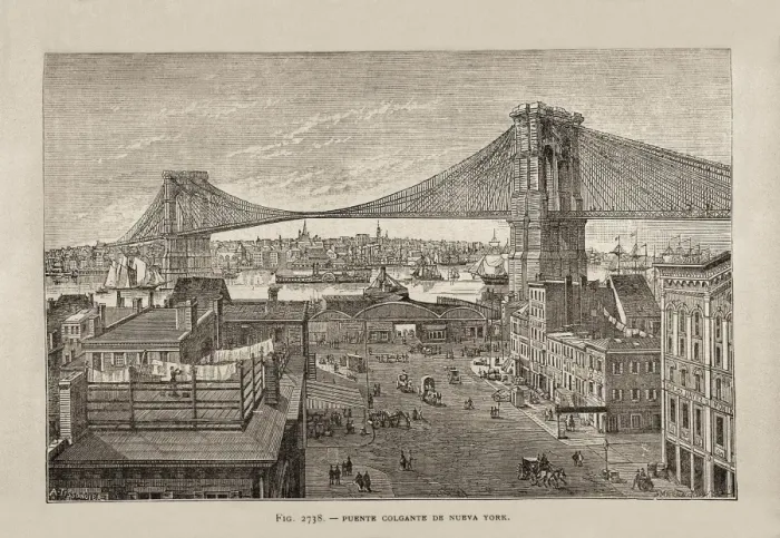 Framed Print : New York. Hanging bridge. Illustration of Framed Print : New York. Hanging bridge. Illustration of