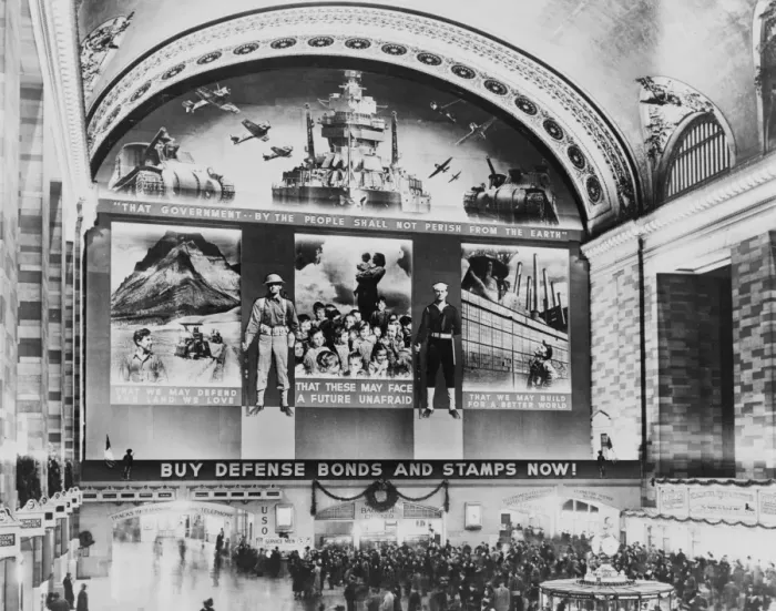 Framed Print : New York, New York. Photo mural to promote the sales of defe Framed Print : New York, New York. Photo mural to promote the sales of defe