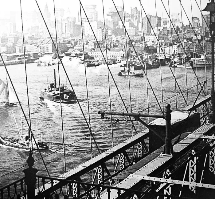 Framed Print : New York skyscrapers from the Brooklyn Bridge - early 1900s Framed Print : New York skyscrapers from the Brooklyn Bridge - early 1900s