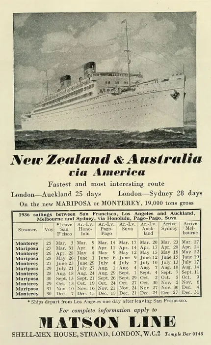 Framed Print : New Zealand and Australia, Steam Ship sailings Matson Line Framed Print : New Zealand and Australia, Steam Ship sailings Matson Line