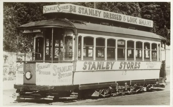 Framed Print : New Zealand - Tramcar advertising Stanley Stores Framed Print : New Zealand - Tramcar advertising Stanley Stores