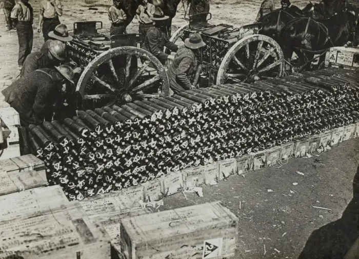 Framed Print : New Zealand troops loading ammunition limbers near Albert Framed Print : New Zealand troops loading ammunition limbers near Albert