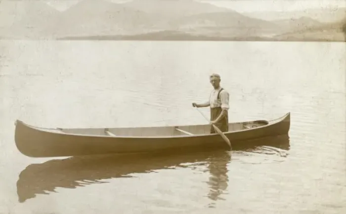 Framed Print : Newfoundland and Labrador - Man paddling a canoe Framed Print : Newfoundland and Labrador - Man paddling a canoe