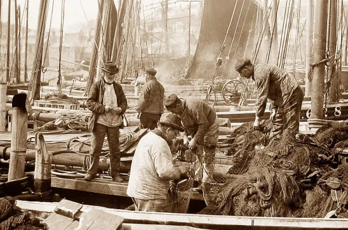 Framed Print : Newlyn Fishermen Victorian period Framed Print : Newlyn Fishermen Victorian period