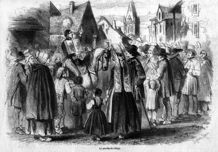 Framed Print : News announced to French villagers Framed Print : News announced to French villagers