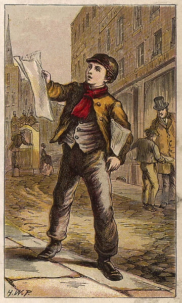 Newsboy with his newspapers
