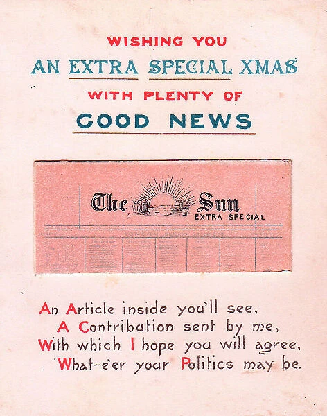 Newspaper with comic verse on a Christmas card