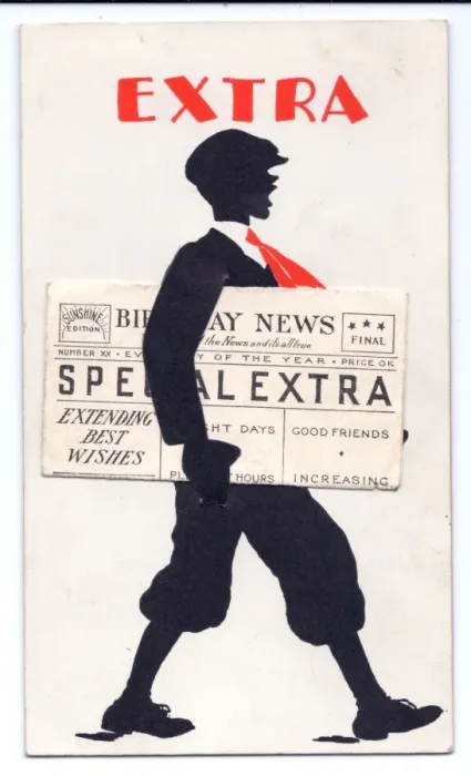 Framed Print : Newspaper seller on a birthday card Framed Print : Newspaper seller on a birthday card