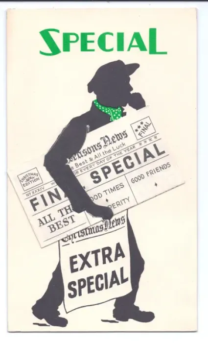 Framed Print : Newspaper seller on a Christmas and New Year card Framed Print : Newspaper seller on a Christmas and New Year card
