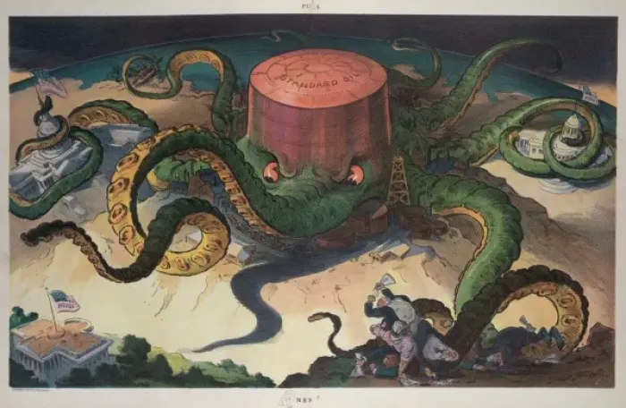Framed Print : Next!. Illustration shows a Standard Oil storage tank as an octopus with Framed Print : Next!. Illustration shows a Standard Oil storage tank as an octopus with