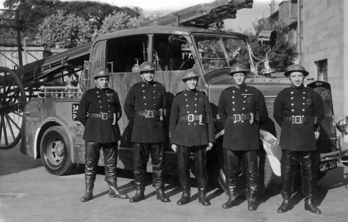 Framed Print : NFS firefighting crew with enclosed pump vehicle Framed Print : NFS firefighting crew with enclosed pump vehicle