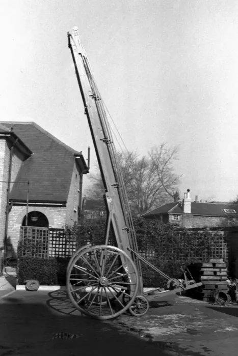 Framed Print : NFS-London Region 50ft wheeled escape ladder, WW2 Framed Print : NFS-London Region 50ft wheeled escape ladder, WW2