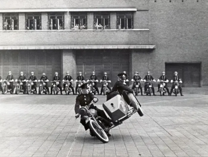 Framed Print : NFS (London Region) dispatch riders display team, WW2 Framed Print : NFS (London Region) dispatch riders display team, WW2