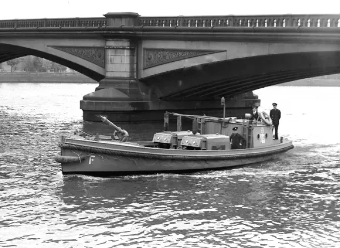 Framed Print : NFS (London Region) fireboat on the River Thames, WW2 Framed Print : NFS (London Region) fireboat on the River Thames, WW2