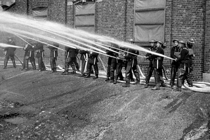 Framed Print : NFS (London Region) water relay exercise, WW2 Framed Print : NFS (London Region) water relay exercise, WW2