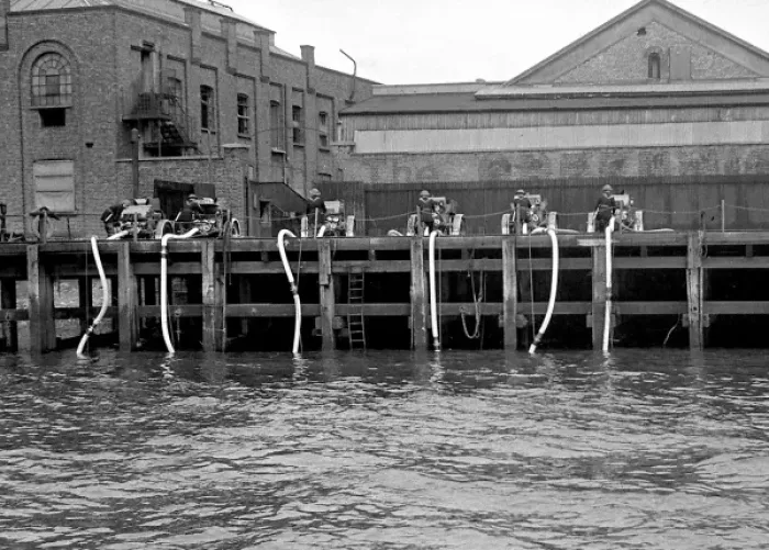 Framed Print : NFS (London Region) water relay exercise, WW2 Framed Print : NFS (London Region) water relay exercise, WW2