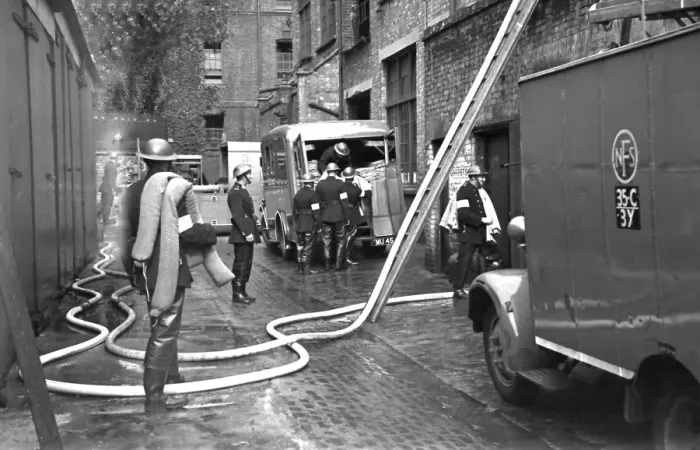Framed Print : NFS (Salvage Corps) working at a fire Framed Print : NFS (Salvage Corps) working at a fire