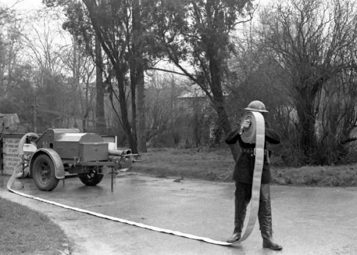 Framed Print : NFS training / instructional photo, use of hose, WW2 Framed Print : NFS training / instructional photo, use of hose, WW2